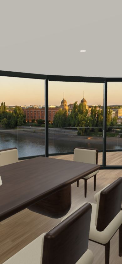 Dining: an interior view of the apartment and its windows
