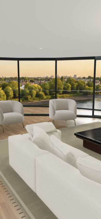 Living, in perspective: an interior view of the apartment and its windows